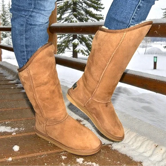 Australia Luxe Collective Cody Sheepskin Tan Suede Tall Shearling Boots Size 7 - Picture 2 of 11